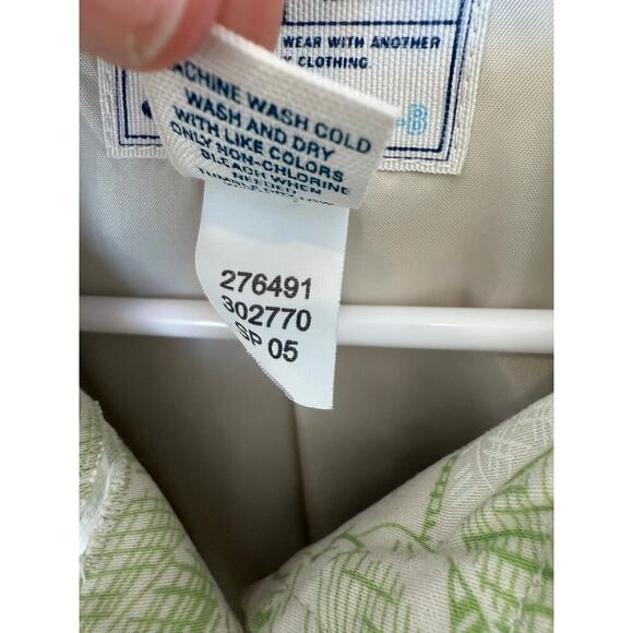 Vintage‎ Y2K Old Navy Floral Botanical Trench Coat Pockets Lined Green Cream L - Picture 5 of 9